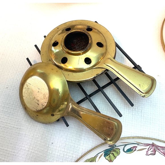 Vintage Fondue Pot With Burner Beautiful Floral Pattern Collectable Enamelware - Picture 12 of 15